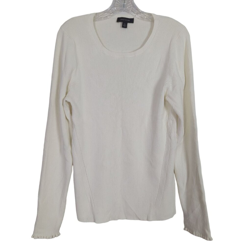 Ann Taylor‎ Women's sweater sz XXL White Ribbed Knit long sleeves